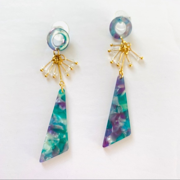 Jewelry - Blue purple acrylic earrings gold